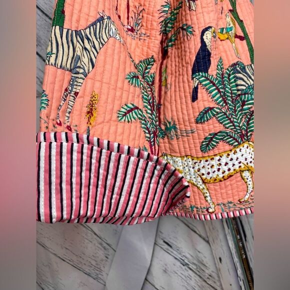 Tropical Boho Jungle Print/Stripes Jacket Quilted Reversible L - Picture 6 of 10